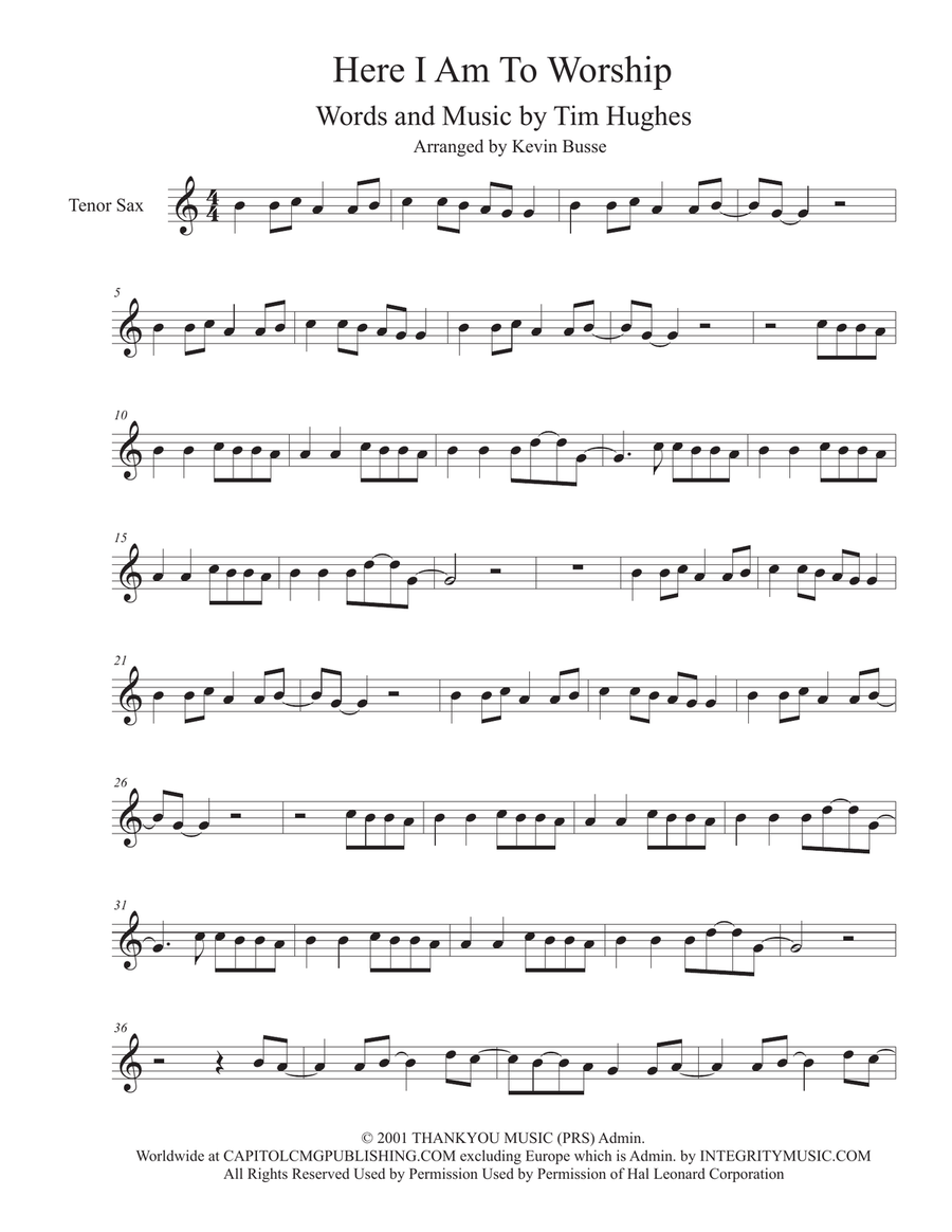 Here I Am To Worship Tenor Saxophone scores gallery preview page 1