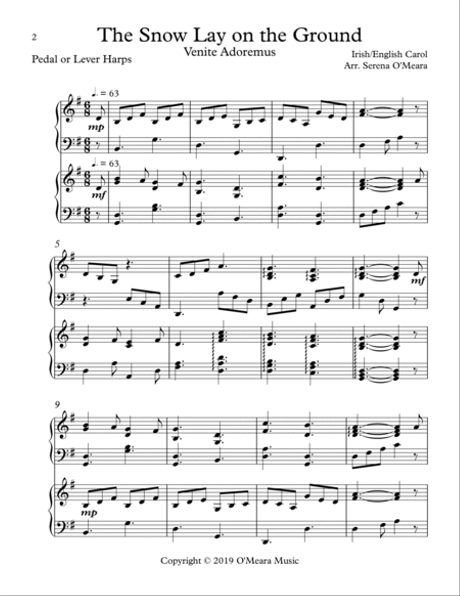 The Snow Lay on the Ground, Venite Adoremus, Harp Duet Celtic Harp scores gallery preview page 2
