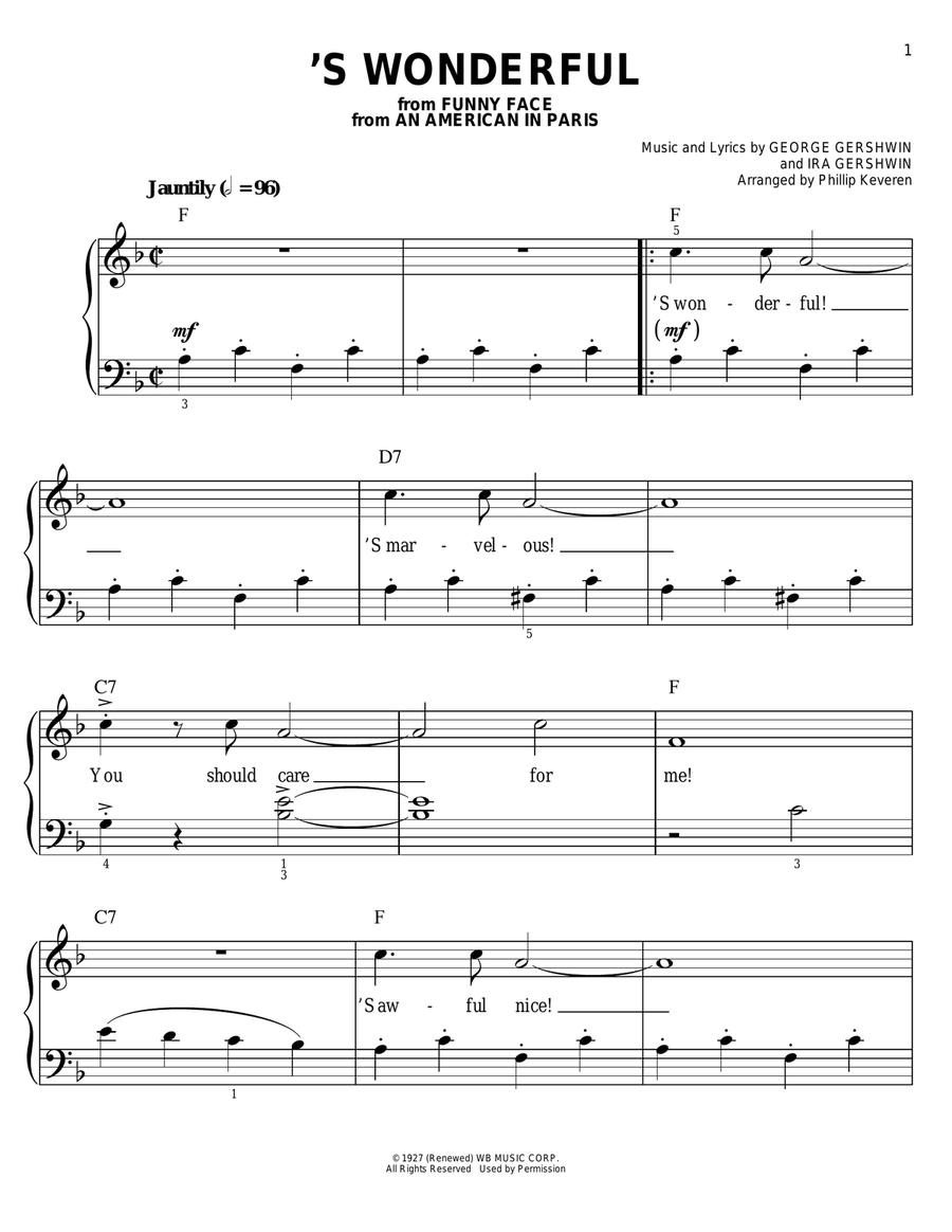 'S Wonderful (arr. Phillip Keveren) Easy Piano scores gallery preview page 1