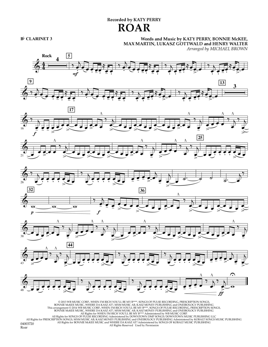 Roar - Bb Clarinet 3 Concert Band scores gallery preview page 1