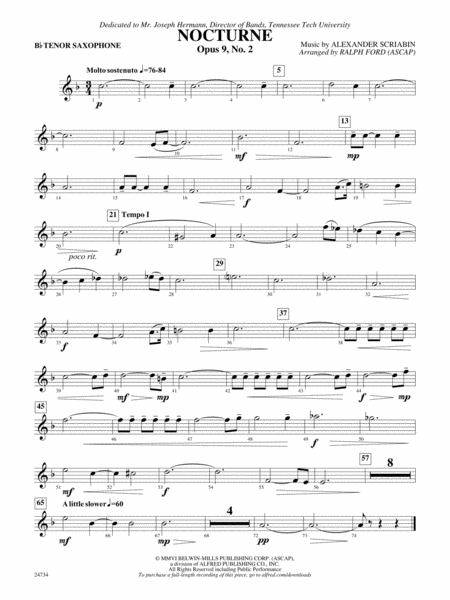Nocturne (Opus 9, No. 2): B-flat Tenor Saxophone