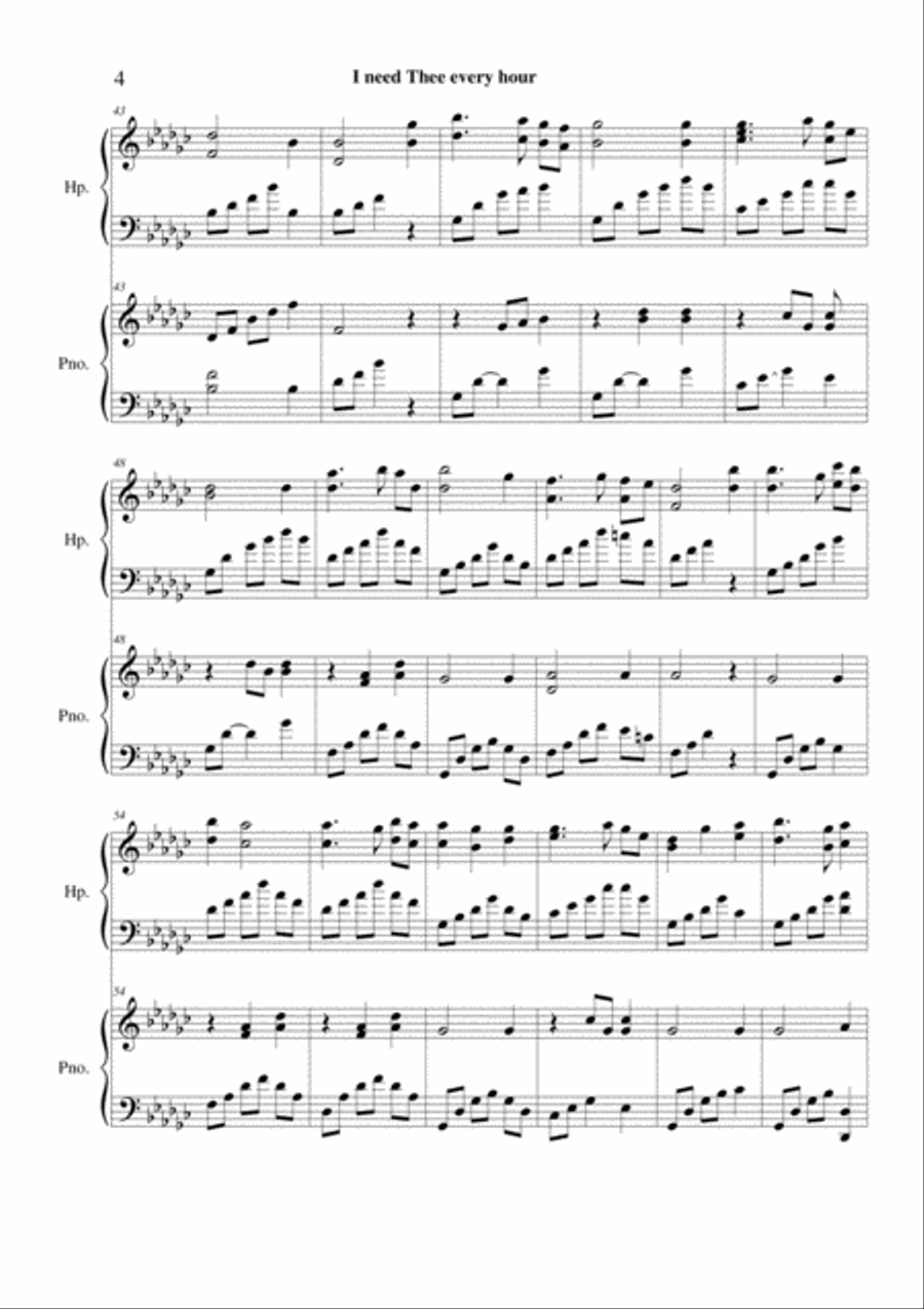 I need Thee every hour - pedal harp & piano duet Pedal Harp scores gallery preview page 4
