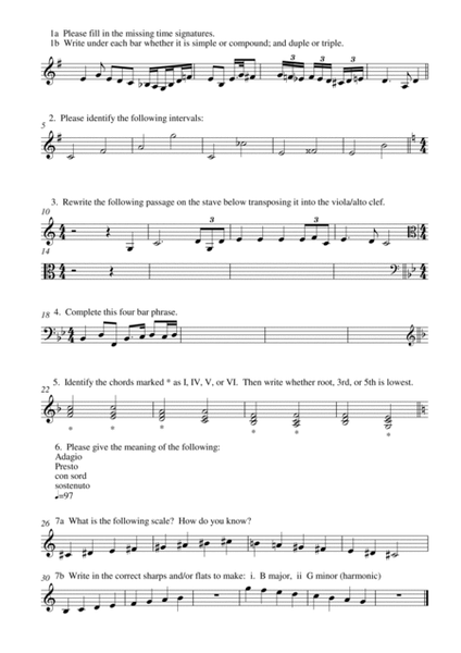 Music Theory Exercise Worksheets