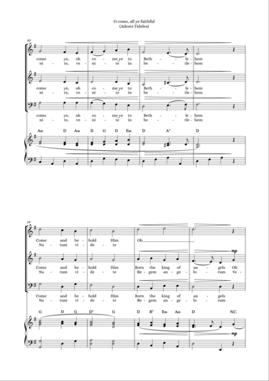 Adeste Fideles (O Come, All Ye Faithful) - SAB voices 3-Part scores gallery preview page 2