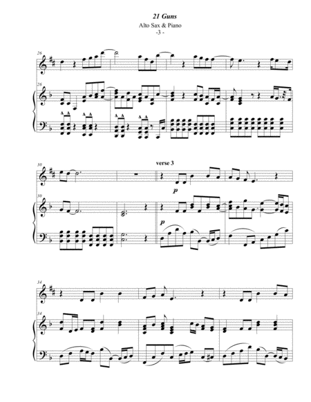 Green Day: 21 Guns for Alto Sax & Piano image number null