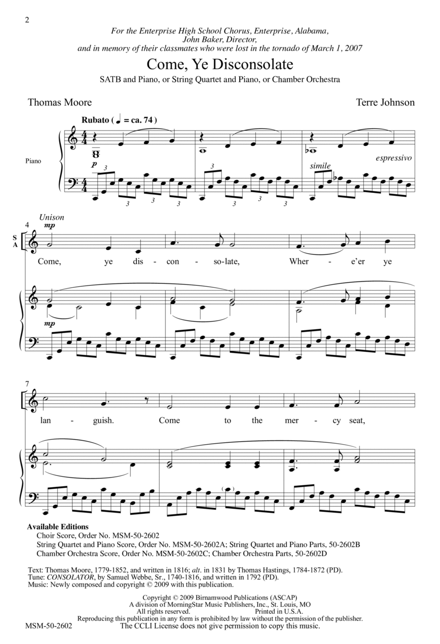 Come, Ye Disconsolate Come, Ye Disconsolate 4-Part scores gallery preview page 1