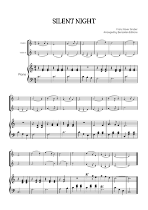 Silent Night for violin duet with piano accompaniment • easy Christmas song sheet music
