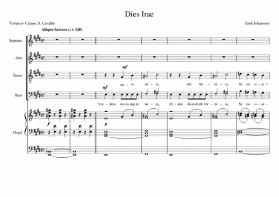 Dies irae for satb and organ 4-Part scores gallery preview page 1