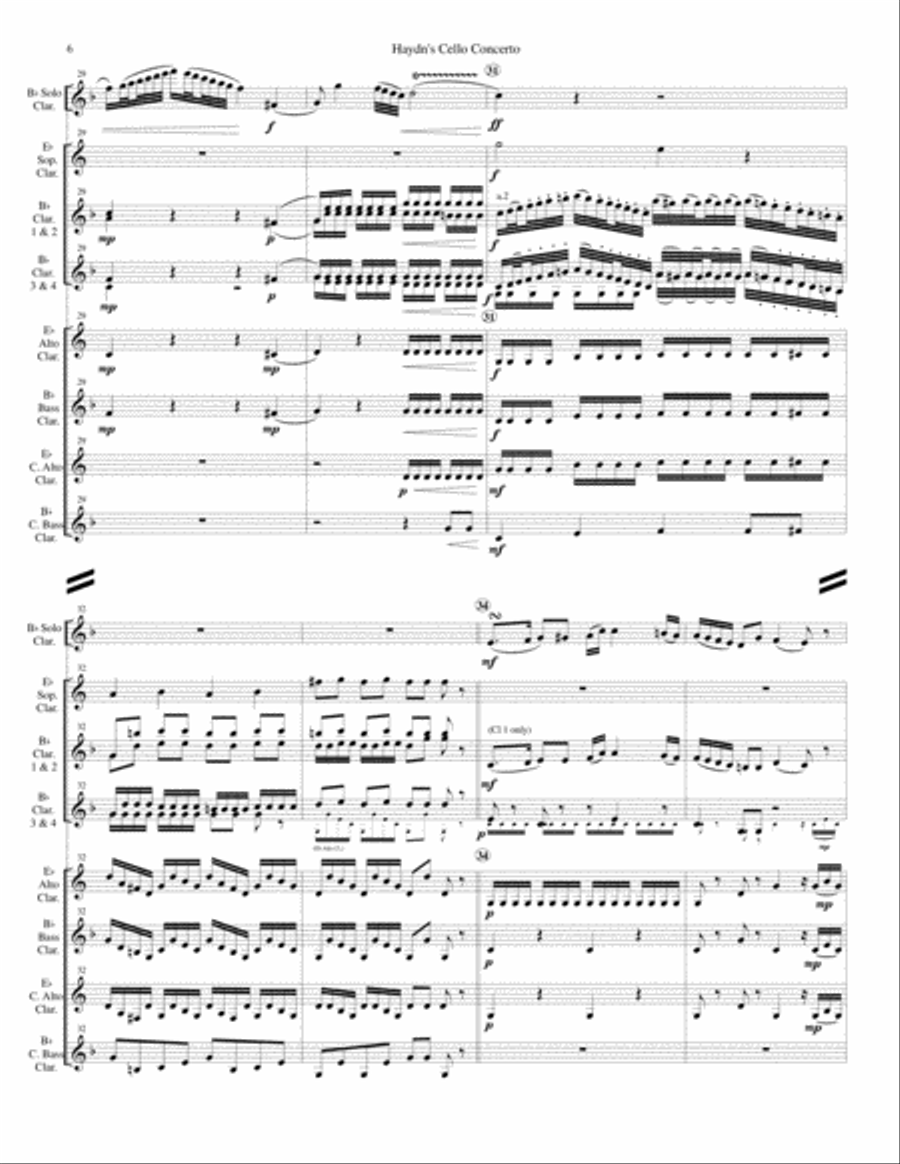 Haydn's Cello Concerto for Clarinet Choir Clarinet Choir scores gallery preview page 6