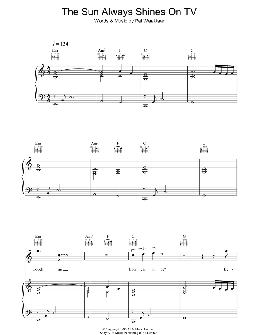 The Sun Always Shines On TV Piano, Vocal, Guitar scores gallery preview page 1