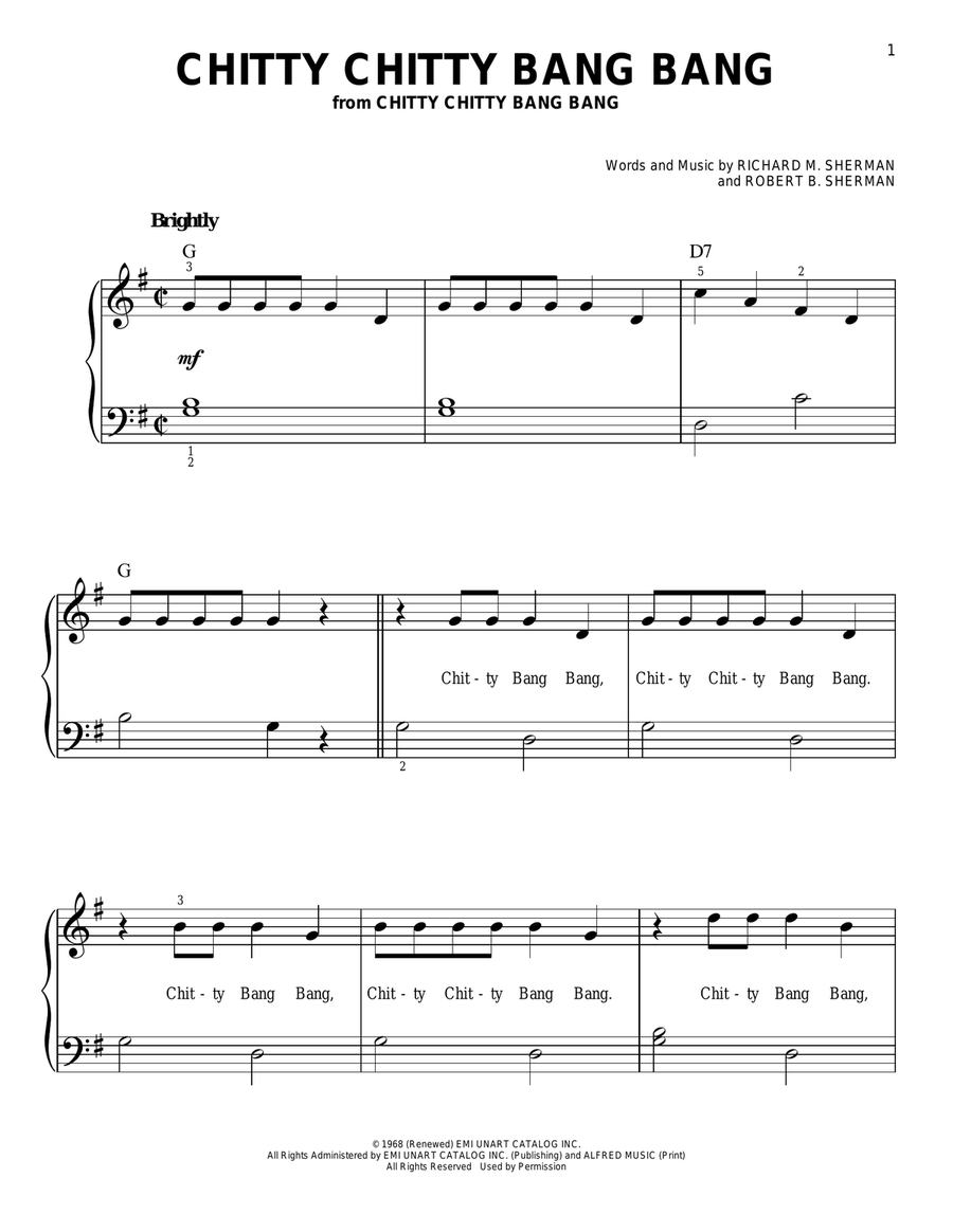 Chitty Chitty Bang Bang Easy Piano scores gallery preview page 1