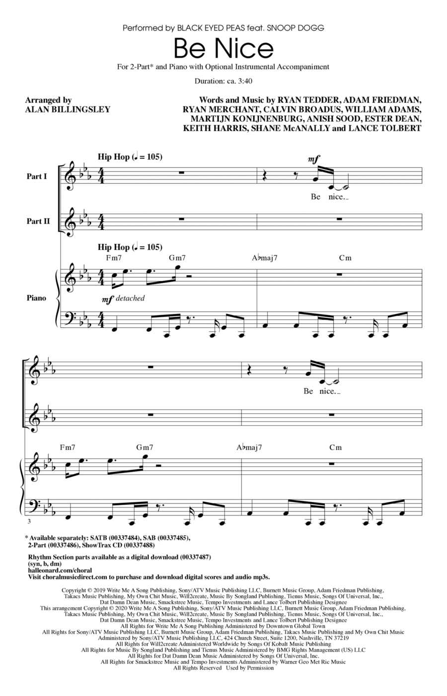 Be Nice (feat. Snoop Dogg) (arr. Alan Billingsley) 2-Part scores gallery preview page 1