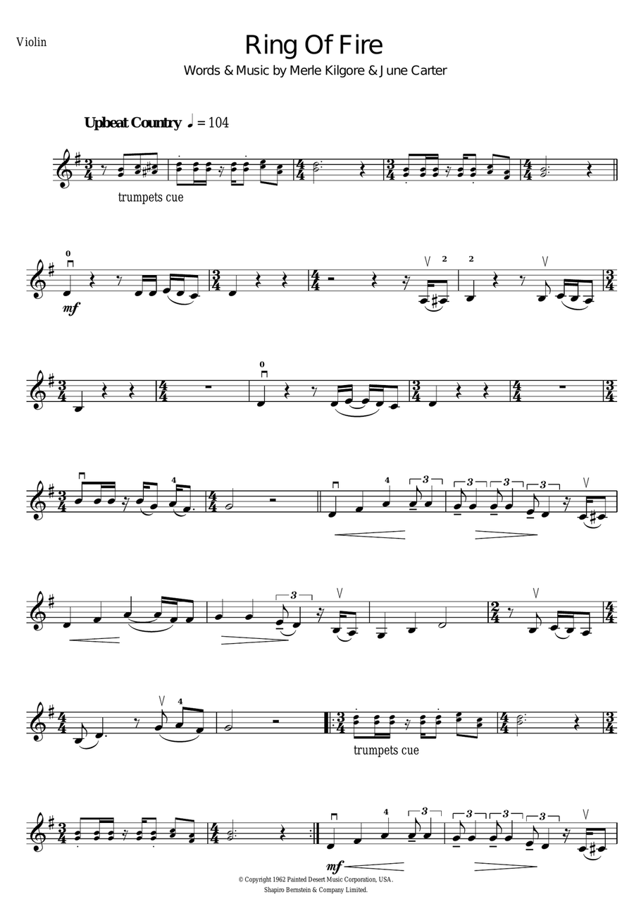 Ring Of Fire Violin Solo scores gallery preview page 1