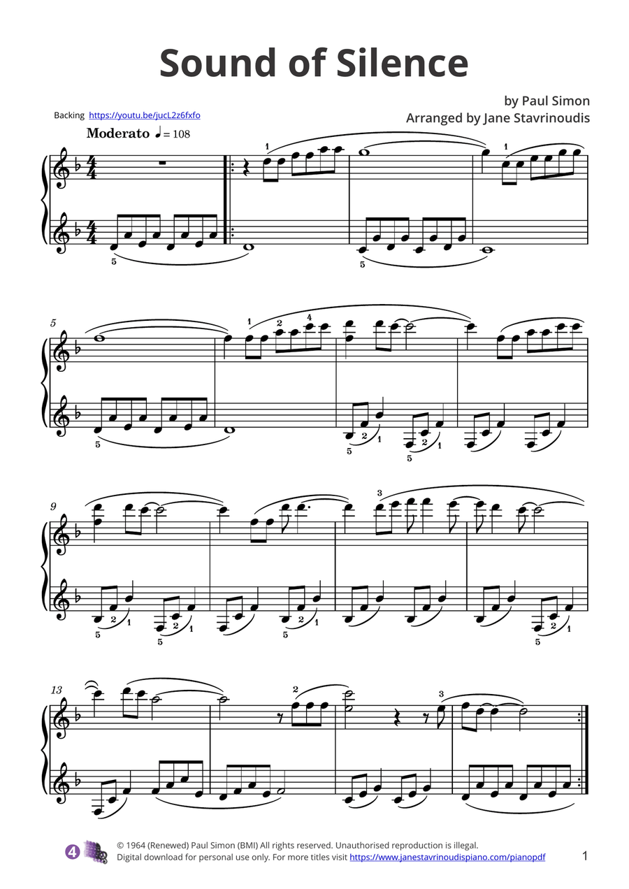 The Sound Of Silence Piano Solo scores gallery preview page 1