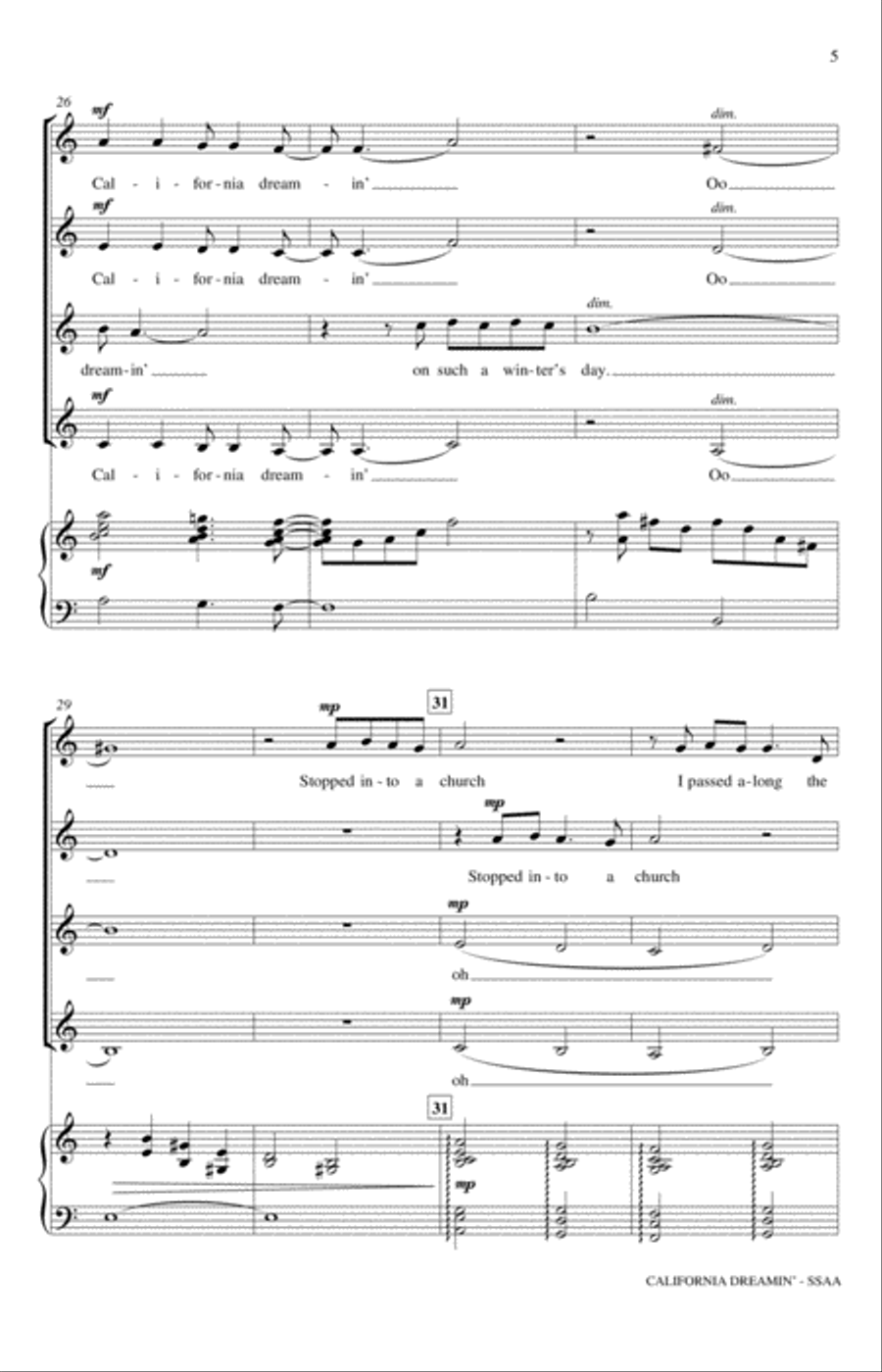 California Dreamin' (arr. Mac Huff) SSAA scores gallery preview page 5