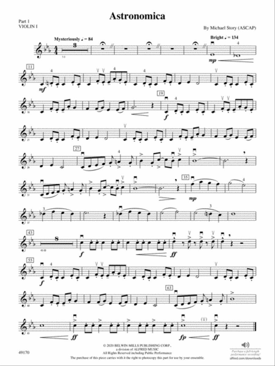 Astronomica: Part 1 - Violin I Concert Band scores gallery preview page 1