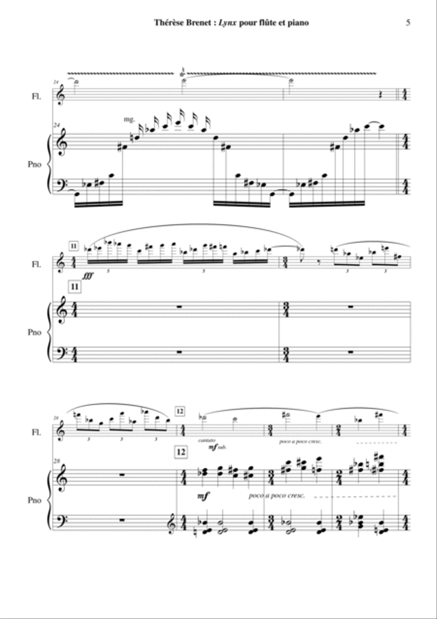 Therese Brenet : Lynx for flute and piano Flute Solo scores gallery preview page 5