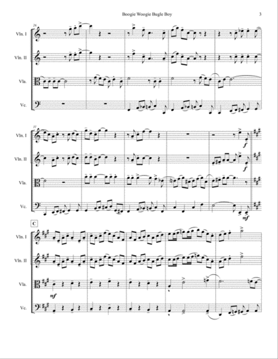 Boogie Woogie Bugle Boy String Quartet scores gallery preview page 3