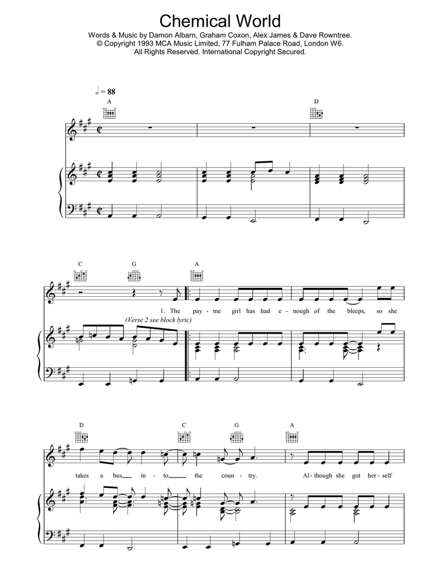 Chemical World Chemical World Piano, Vocal, Guitar scores gallery preview page 1