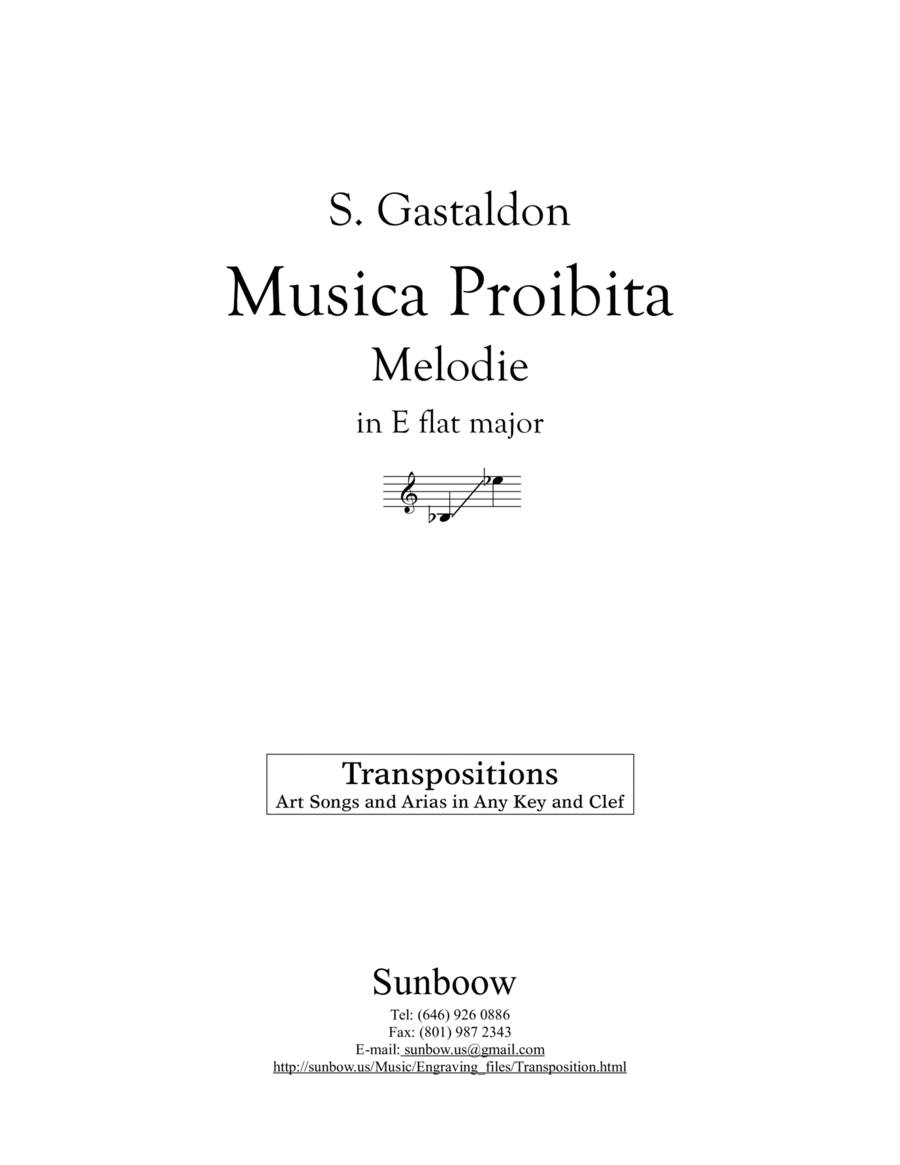 S. Gastaldon: Musica Proibita (transposed to E flat Major) Voice scores gallery preview page 1