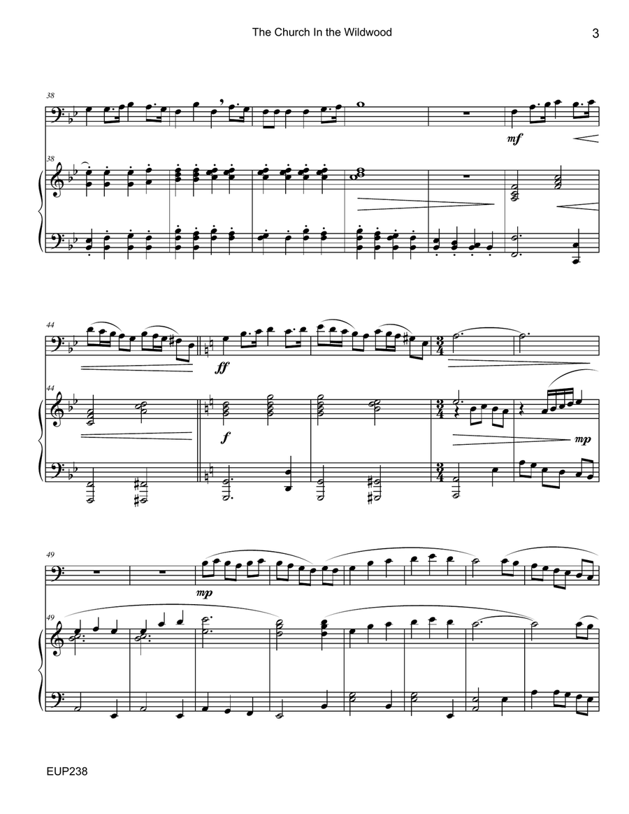 THE CHURCH IN THE WILDWOOD - EUPHONIUM (Trombone) SOLO with Piano Accompaniment Brass Duet scores gallery preview page 3