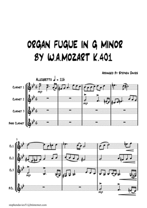 Organ Fugue in G Minor by W.A.Mozart K.401, for Clarinet Quartet.