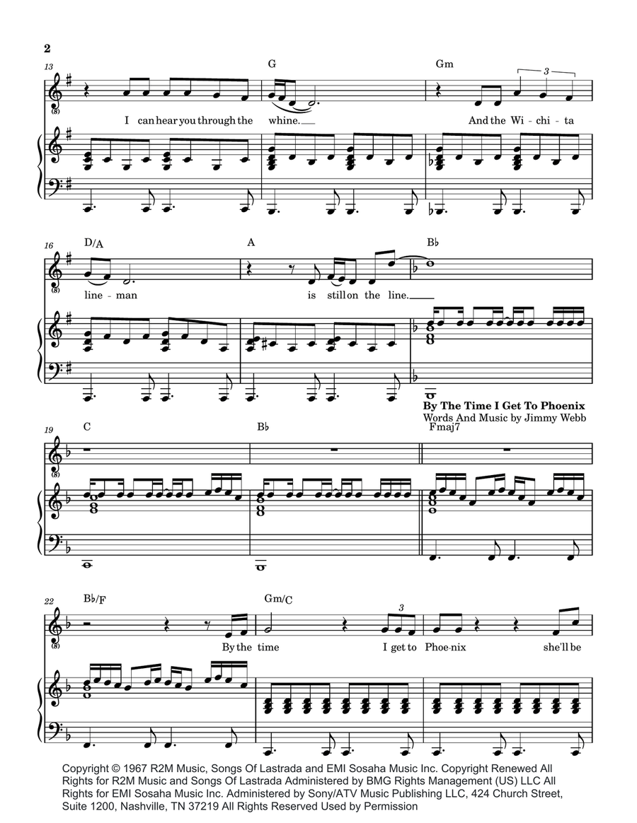 Medley: Wichita Lineman with By The Time I Get To Phoenix and Macarthur Park Piano, Vocal scores gallery preview page 3
