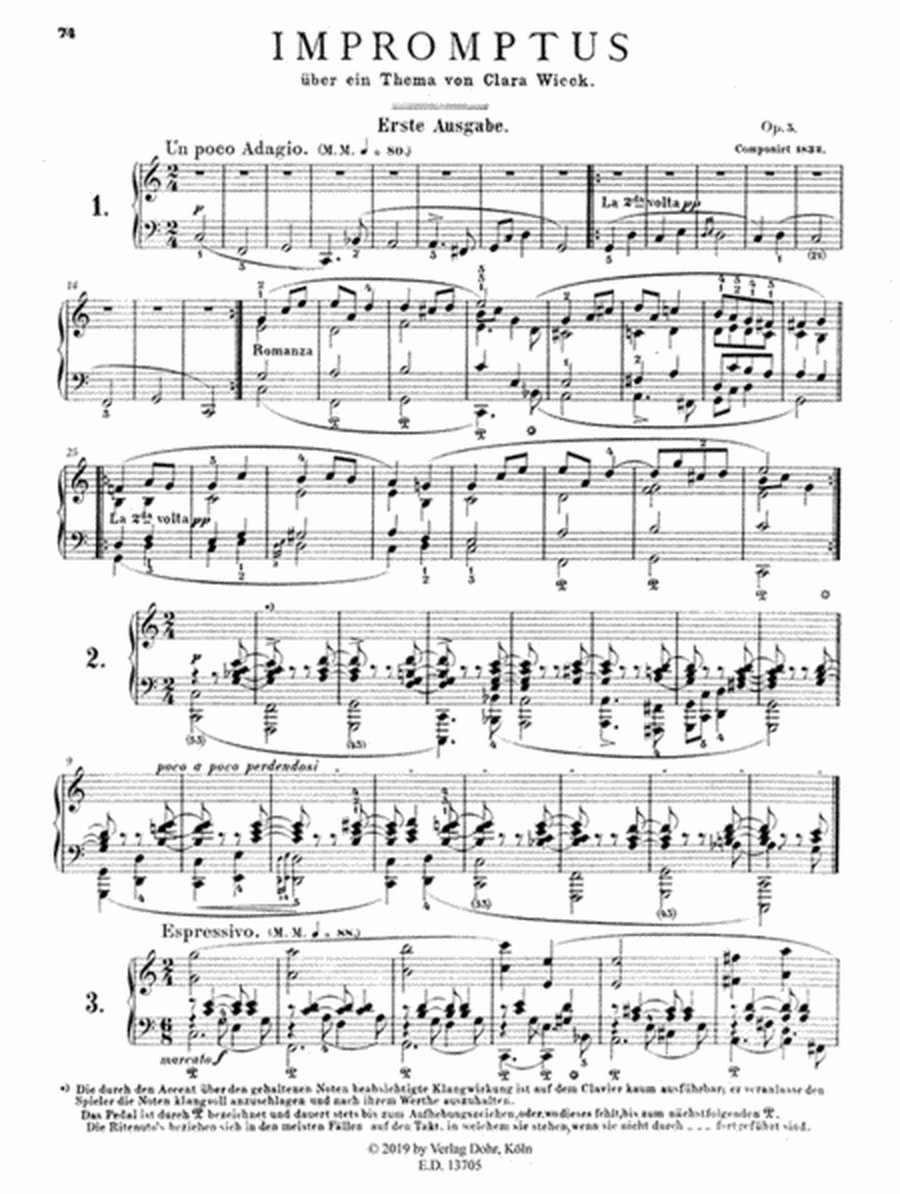 Impromptus (Fassungen 1833 und 1850) op. 5 -über ein Thema von Clara Wieck- (Reprint der "Instruktiven Ausgabe" von Clara Schumann)