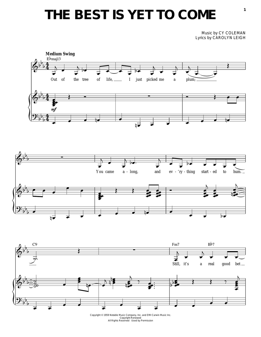 The Best Is Yet To Come The Best Is Yet To Come Piano, Vocal scores gallery preview page 1