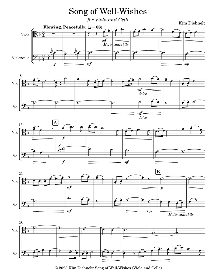 Diehnelt: Song of Well-Wishes (Viola and Cello) String Duet scores gallery preview page 2