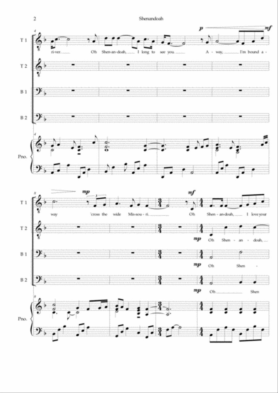 Shenandoah (inspired by Keith Jarrett) - Arrangement for men's choir (TTBB) and piano accompaniment TTBB scores gallery preview page 3