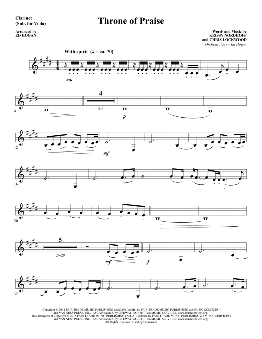 Throne of Praise - Clarinet (sub Viola) Choir scores gallery preview page 1