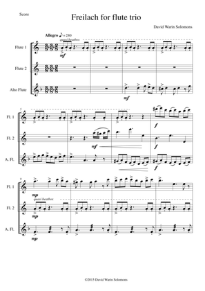 Book cover for Freilach (Fraylach) for flute trio (2 flutes and 1 alto flute)