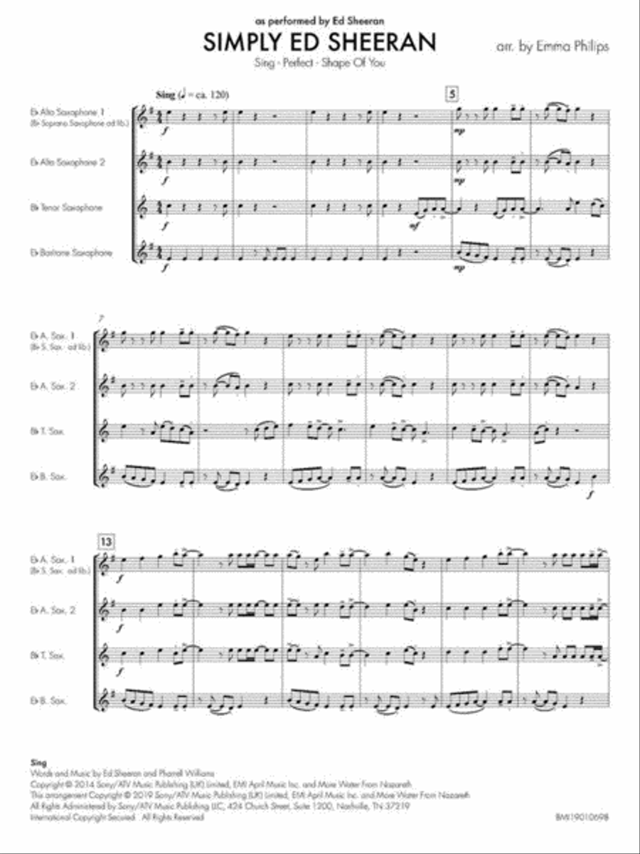 Simply Ed Sheeran Simply Ed Sheeran Saxophone Quartet scores gallery preview page 3
