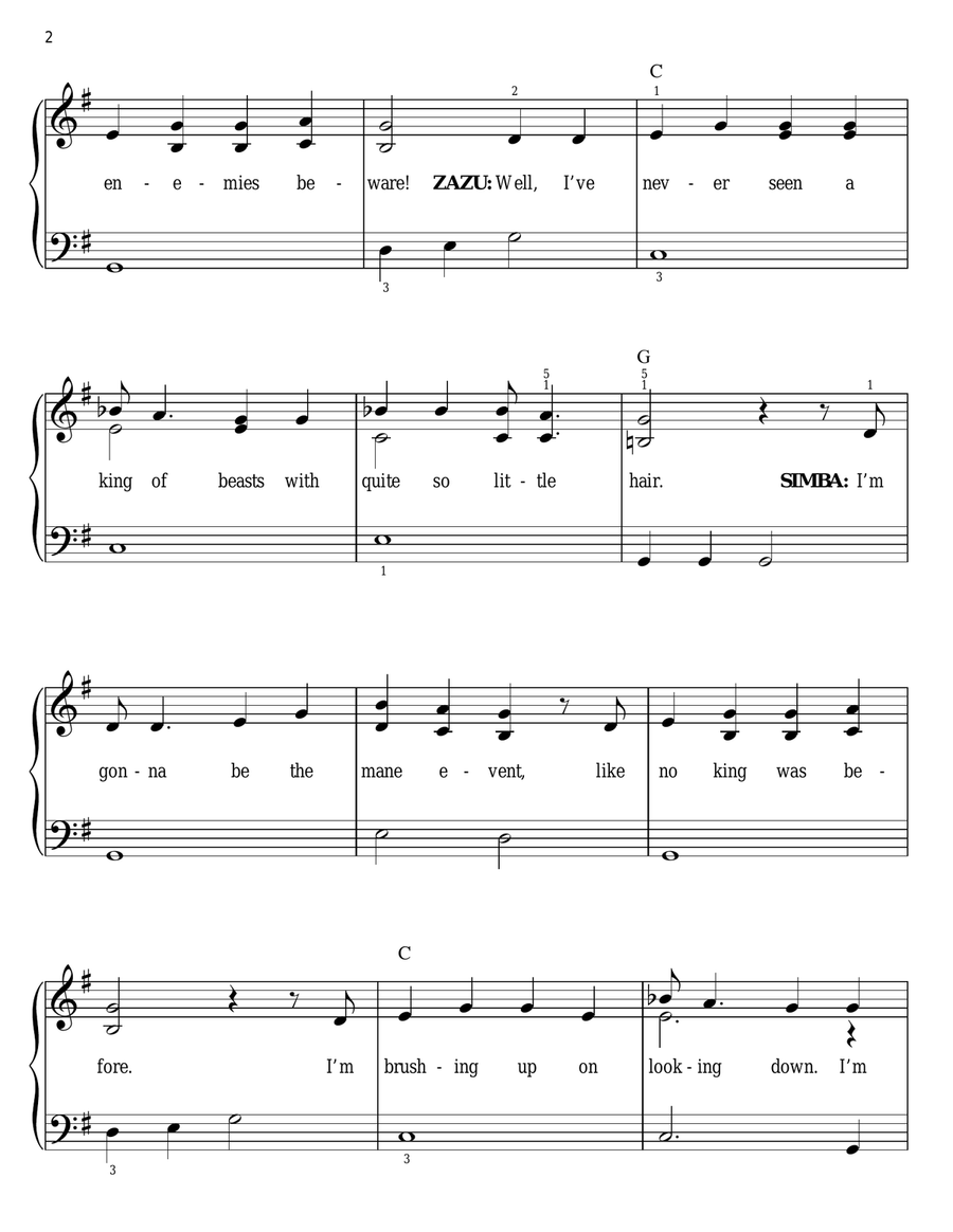 I Just Can't Wait To Be King (from The Lion King) Easy Piano scores gallery preview page 2