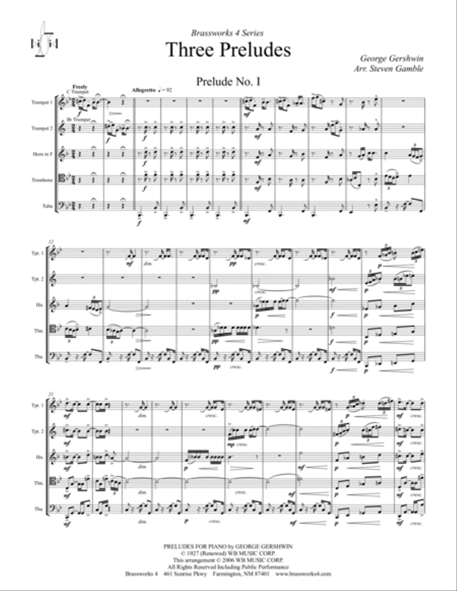 3 Preludes Brass Quintet scores gallery preview page 2