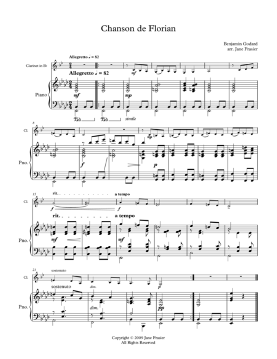 Chanson de Florian Clarinet Solo scores gallery preview page 1