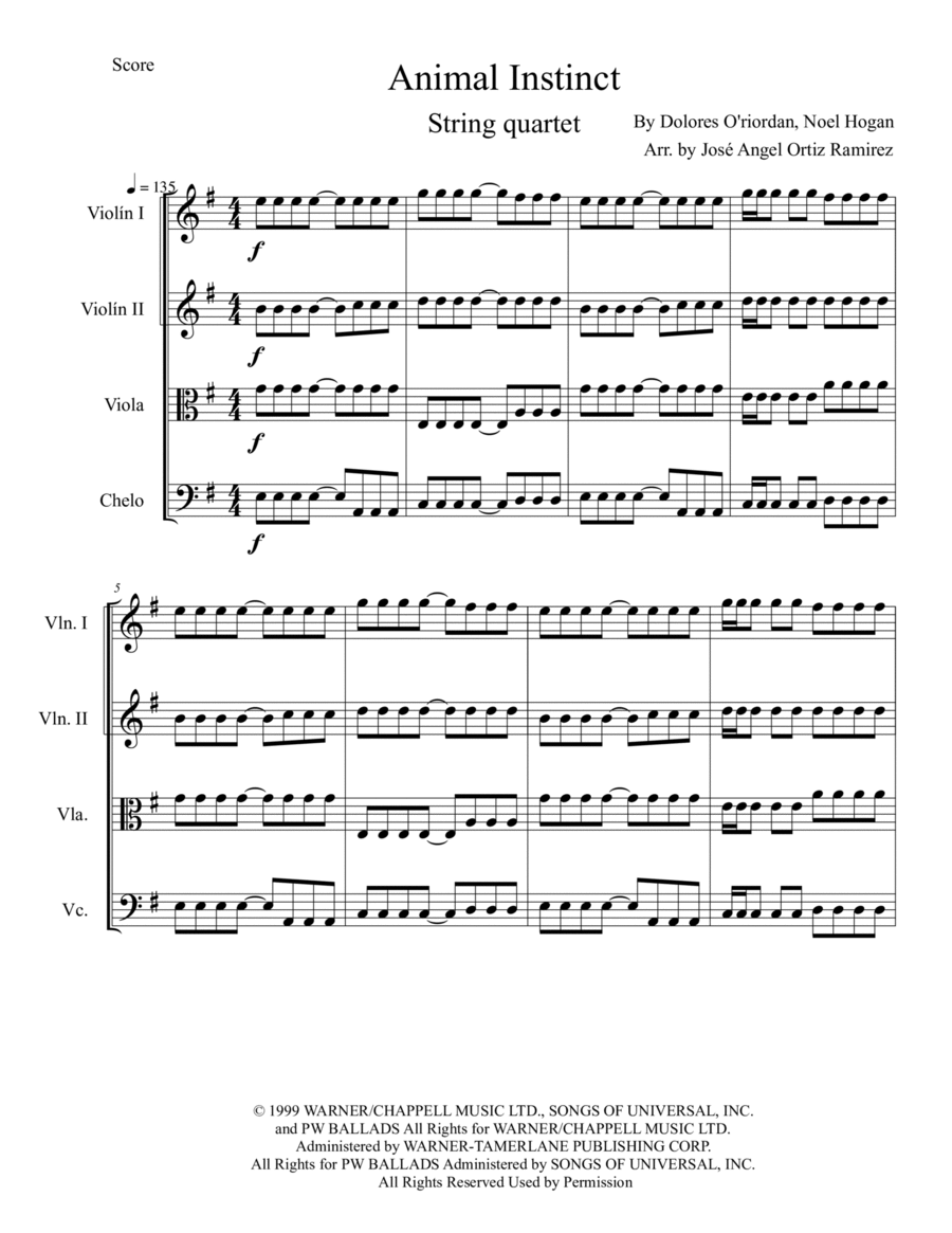Animal Instinct String Quartet scores gallery preview page 1