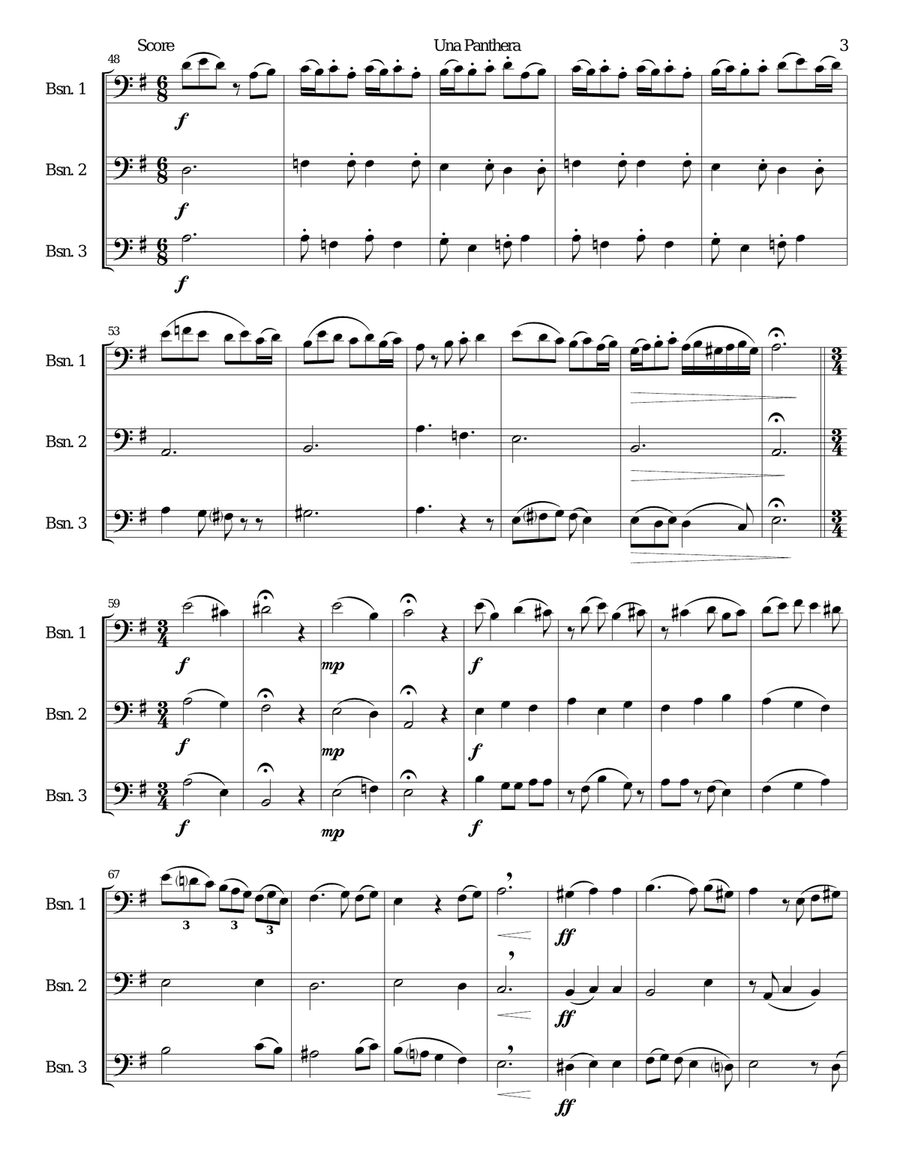 Una panthera in compagnia de Marte (A Panther in company of Mars) arranged for 3 bassoons Bassoon Solo scores gallery preview page 3