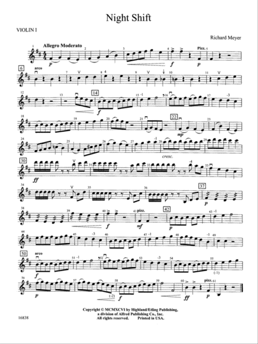 Night Shift: 1st Violin String Orchestra scores gallery preview page 1