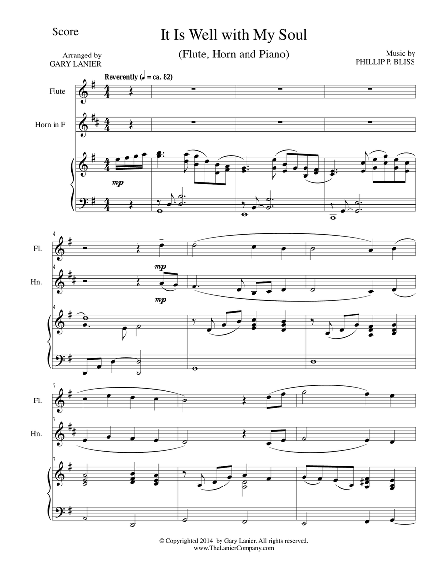 IT IS WELL WITH MY SOUL (Trio - Flute, Horn and Piano with Parts) Woodwind Duet scores gallery preview page 1