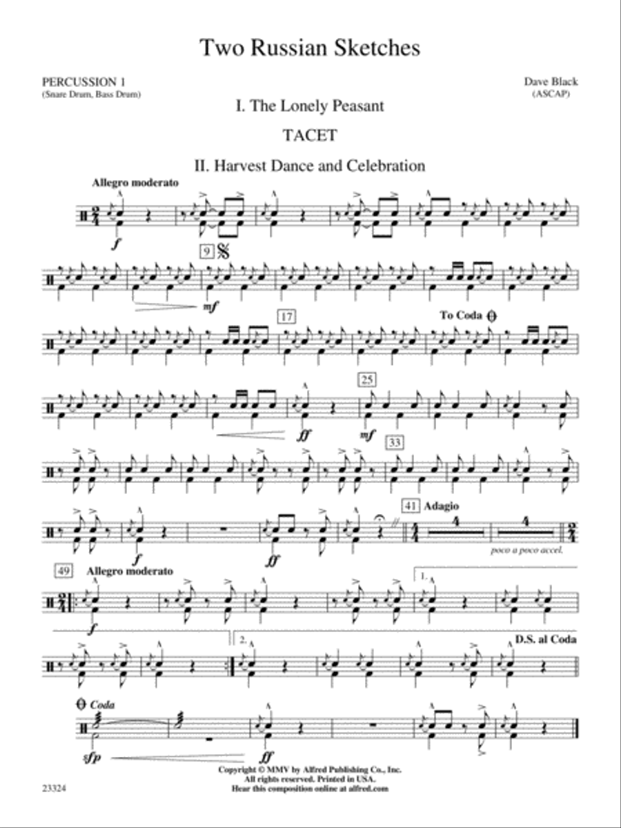 Two Russian Sketches: 1st Percussion Concert Band scores gallery preview page 1
