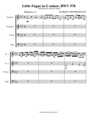 Little Fugue in G minor-- transposed to F minor for brass quartet
