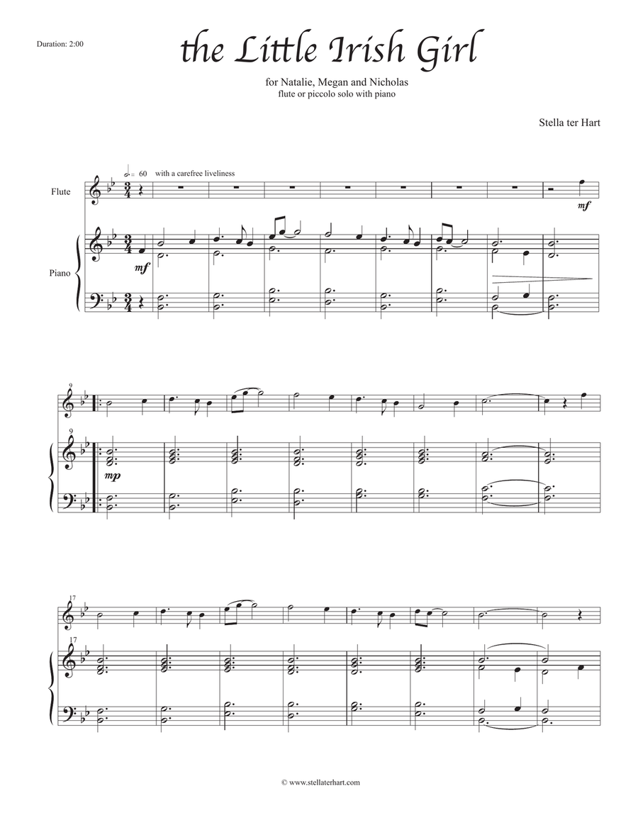 The Little Irish Girl - Junior Flute Solo with piano accompaniment Flute Solo scores gallery preview page 1