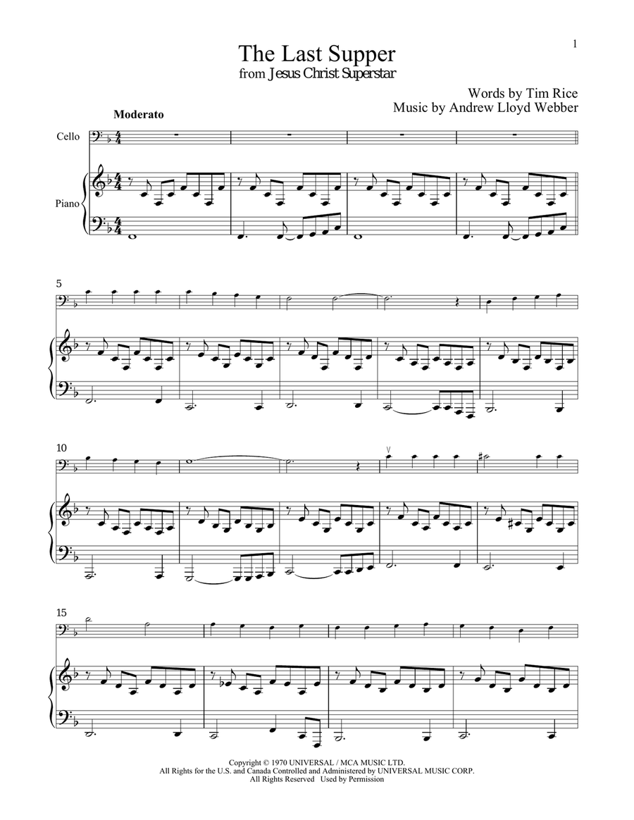 The Last Supper (from Jesus Christ Superstar) Piano scores gallery preview page 1