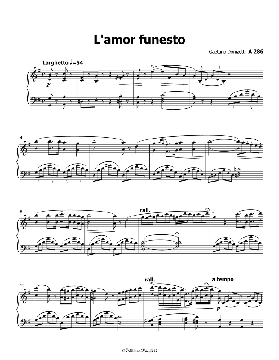 L'amor funesto, by Donizetti, in G Major Piano, Vocal scores gallery preview page 3