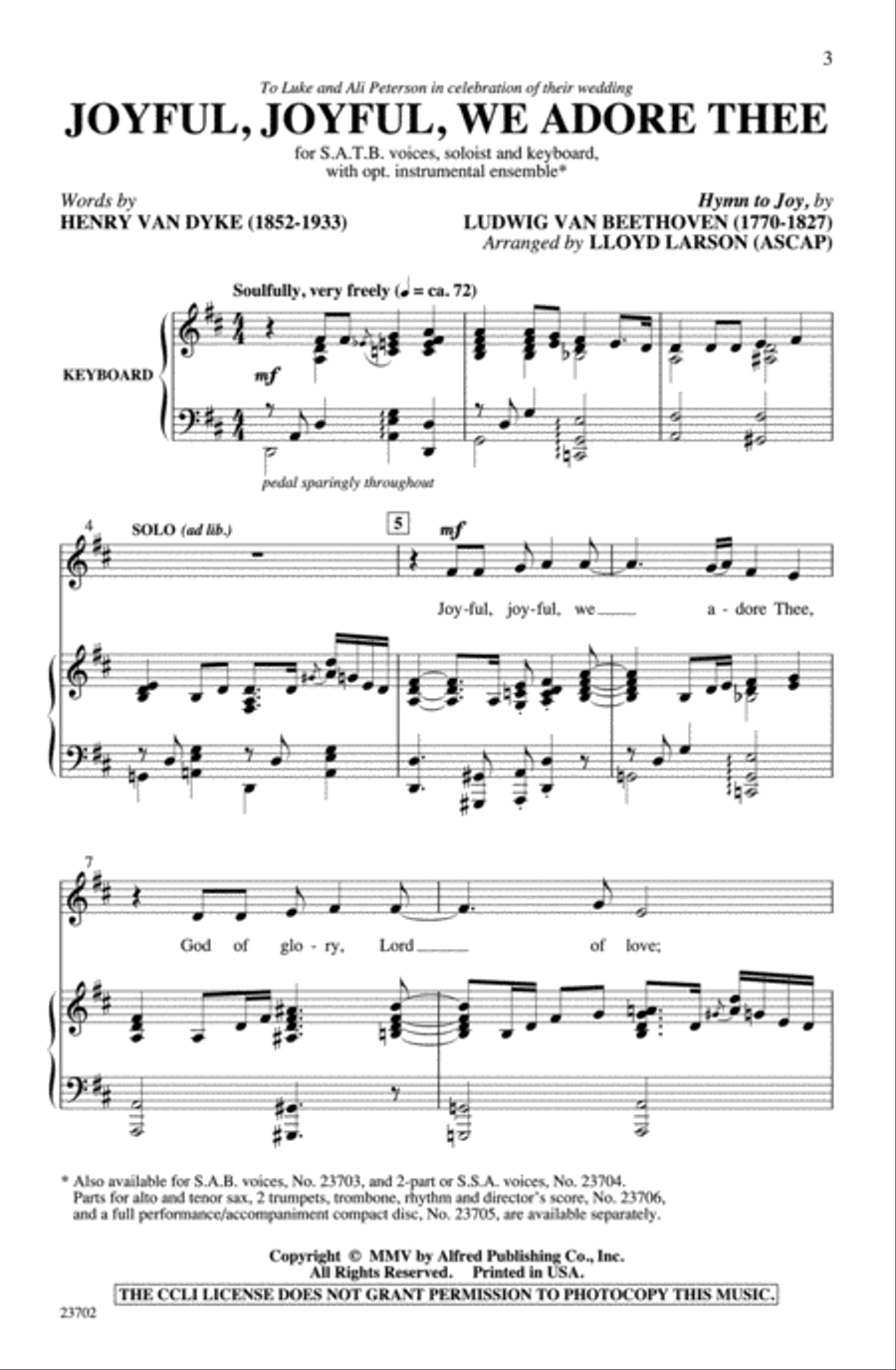 Joyful, Joyful, We Adore Thee 4-Part scores gallery preview page 3