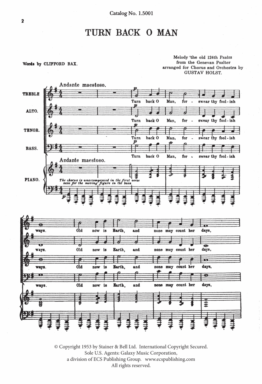 Three Festival Choruses: Turn Back, O Man 4-Part scores gallery preview page 1