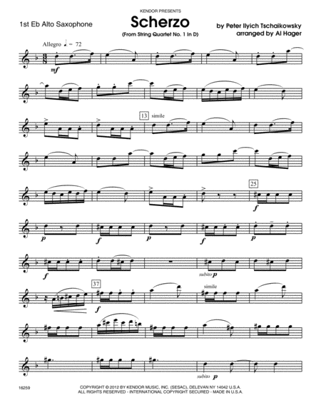 Scherzo (from String QuartetNo. 1 In D) - Alto Sax 1