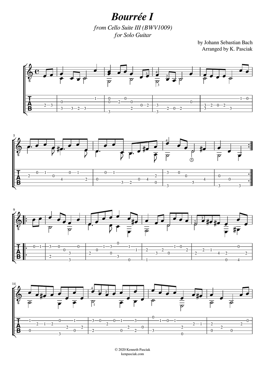 Bourrée I & II from BWV1009 (for Solo Guitar)